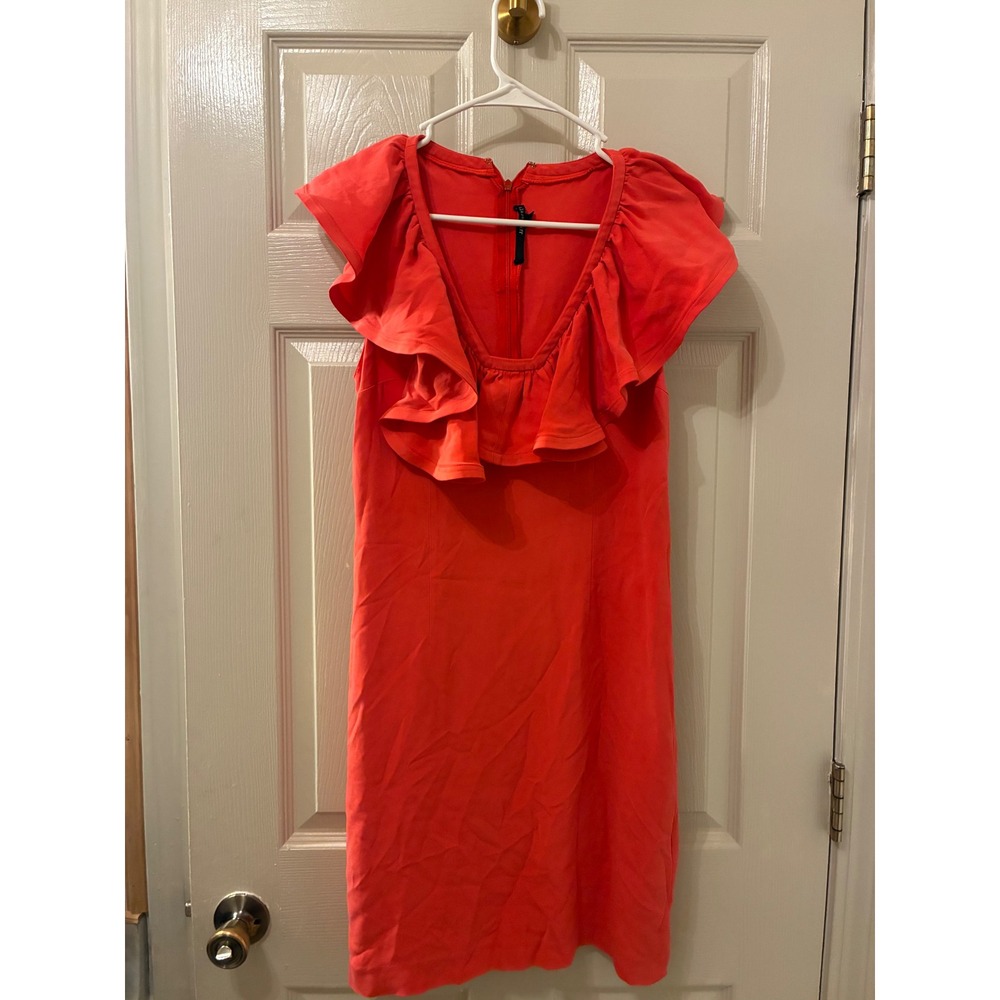 Jay Godfrey Coral Pink Ruffle Neck Sheath Dress Sleeveless Cocktail Size 8